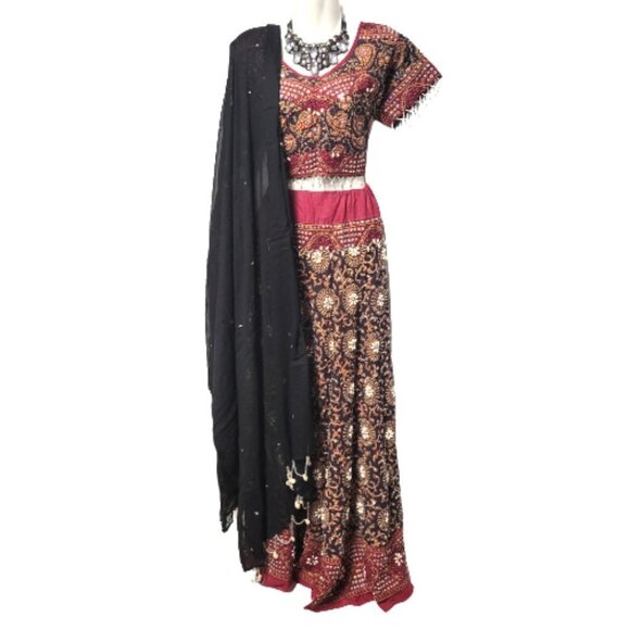 Black and Red Lehenga Indian Skirt Top Costume Party Indian Wedding Guest Dress - Picture 1 of 16